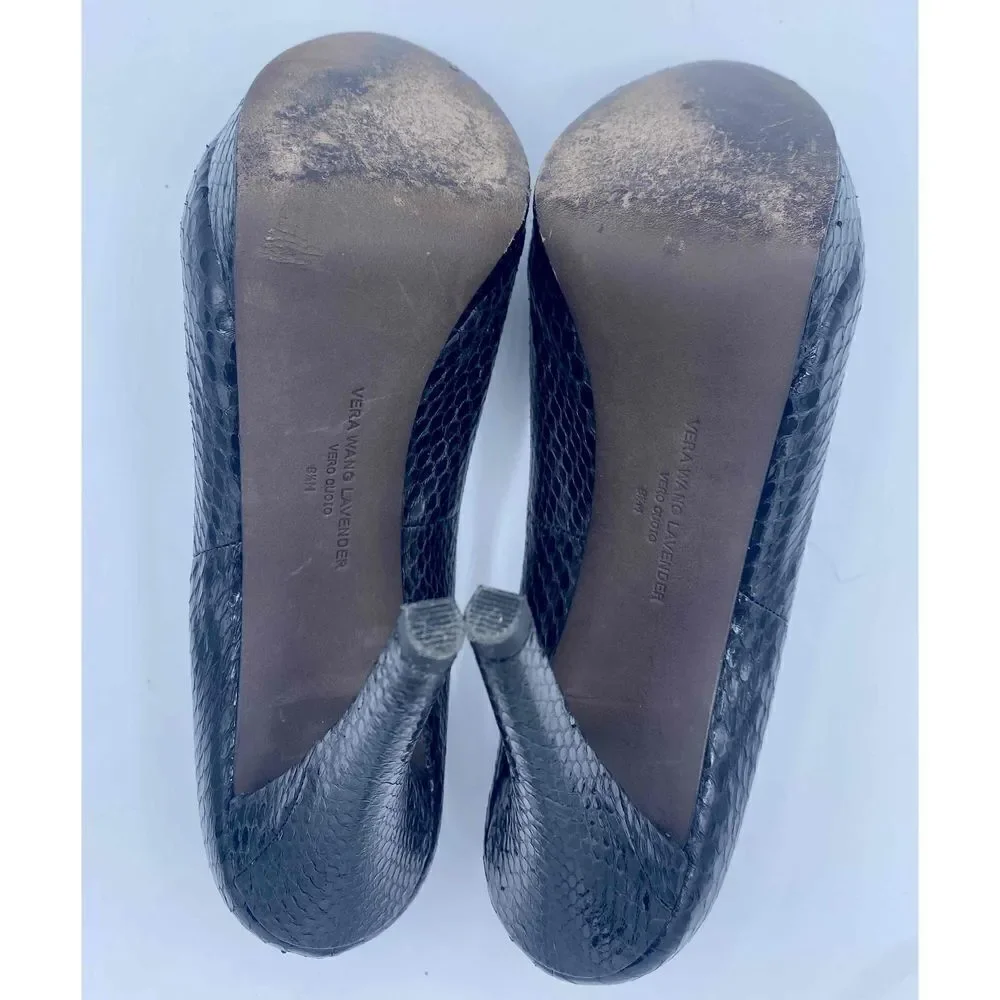 Vera Wang Lavender Peep Toe Black Leather Stiletto Platform Heels Size 8.5 - Picture 5 of 6